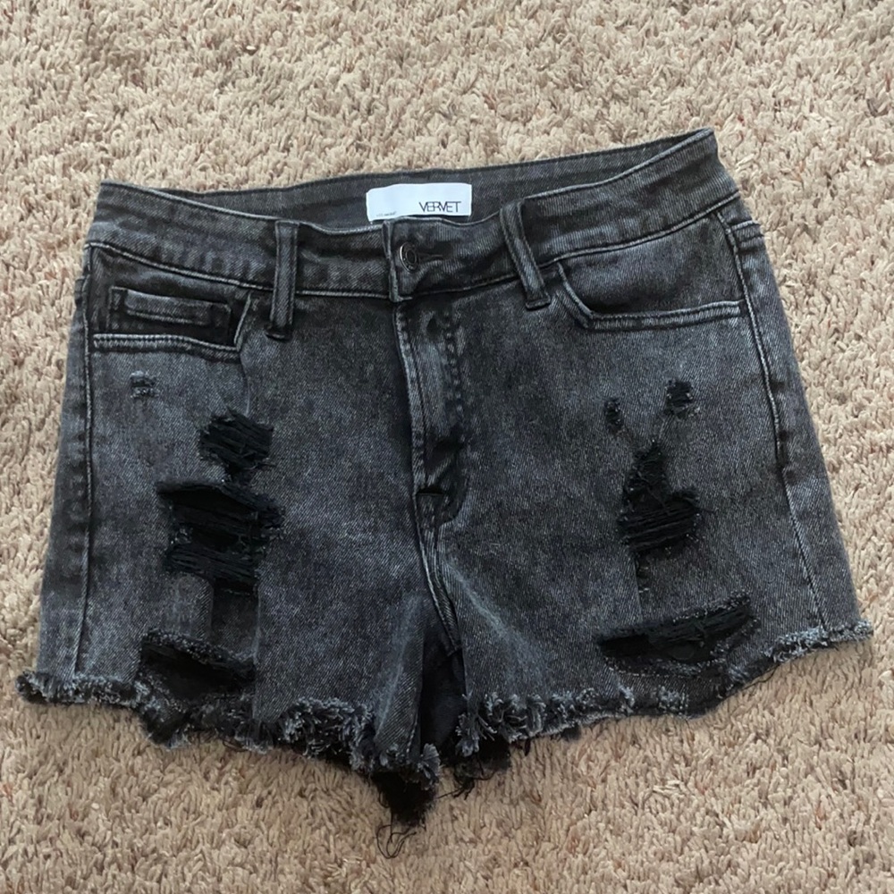 Vervet Black Distressed Denim Hi-Rise Shorts